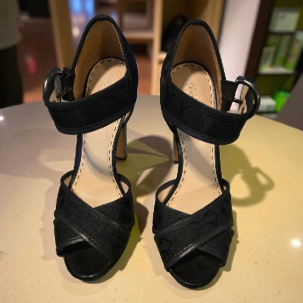 COACH Black Signature C Ankle Strap Platform Heels sz 10